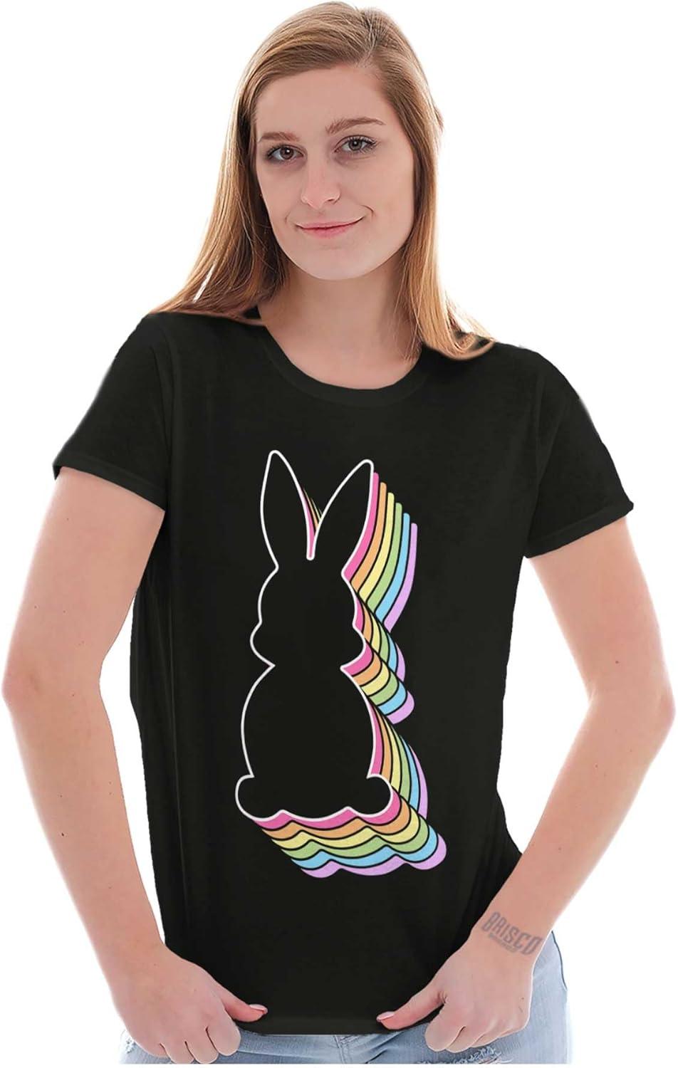 imageBrisco Brands Colorful Easter Bunny Gradient Womens Slim Fit Graphic TeeBlack