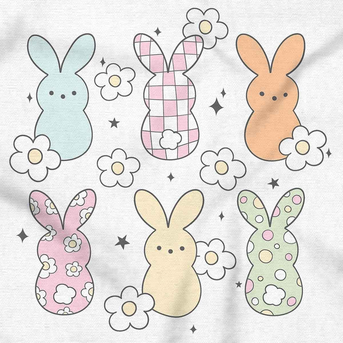 imageBrisco Brands Colorful Easter Bunny Patterns Girls Kids T Shirt TeesWhite