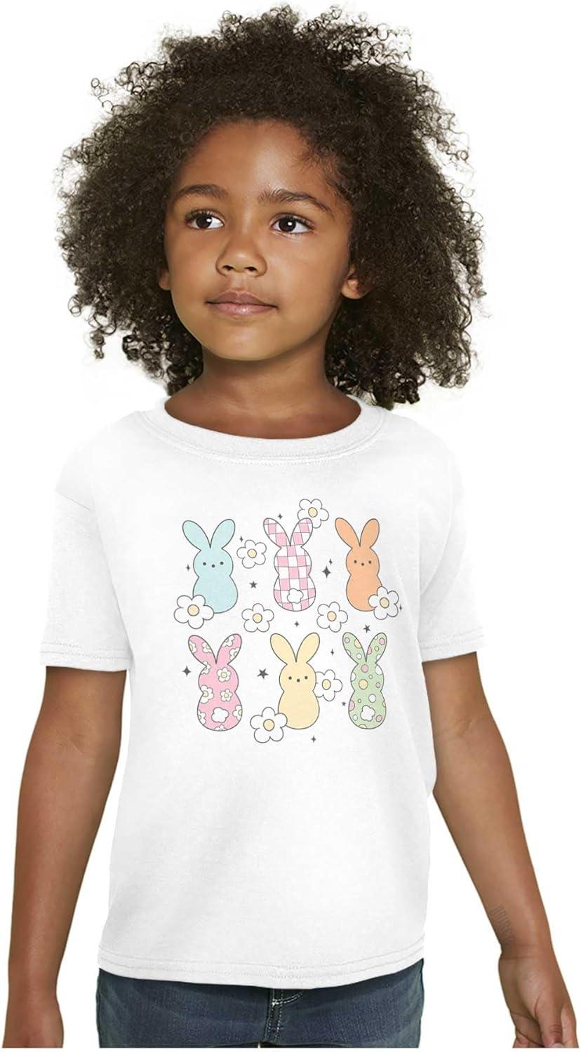 imageBrisco Brands Colorful Easter Bunny Patterns Girls Kids T Shirt TeesWhite