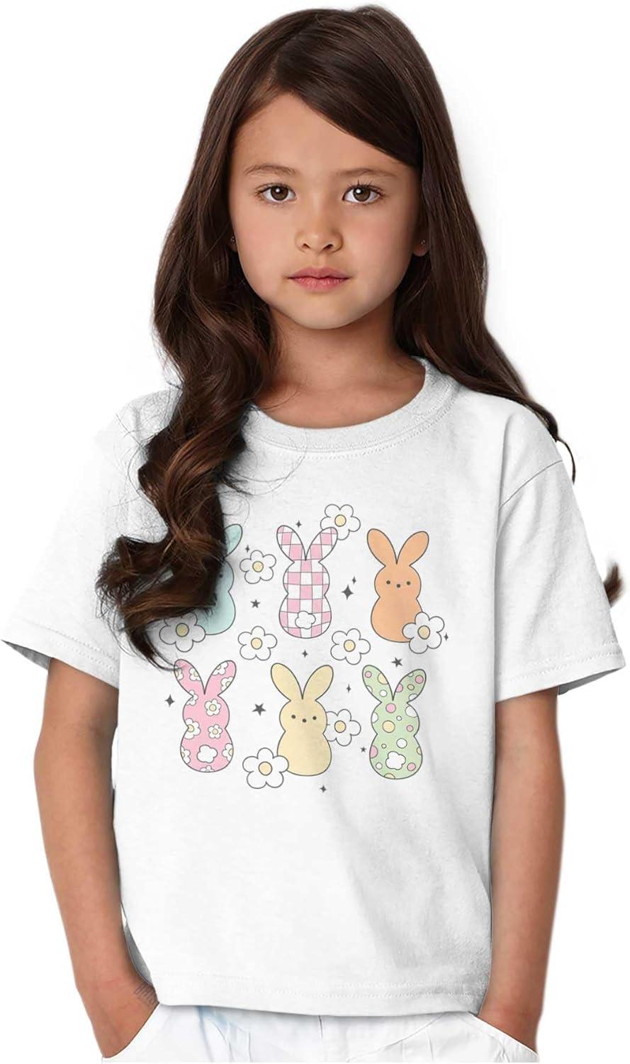 imageBrisco Brands Colorful Easter Bunny Patterns Girls Kids T Shirt TeesWhite
