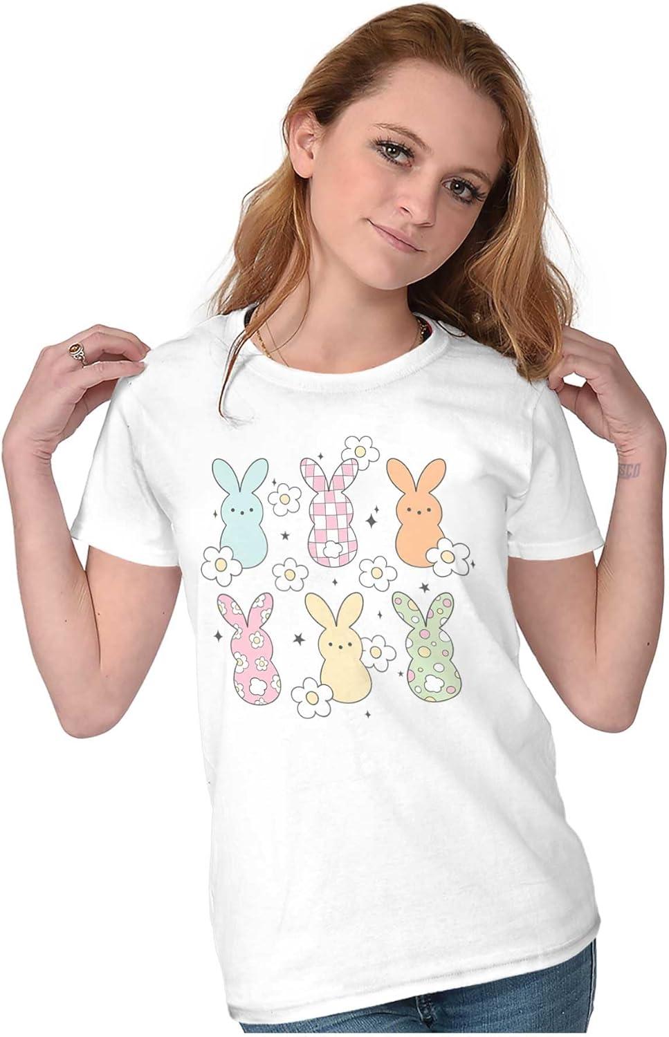 imageBrisco Brands Colorful Easter Bunny Patterns Womens Slim Fit Graphic TeeWhite