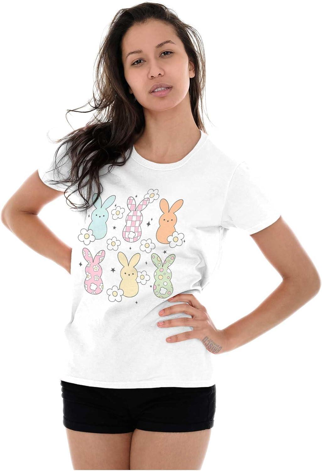 imageBrisco Brands Colorful Easter Bunny Patterns Womens Slim Fit Graphic TeeWhite