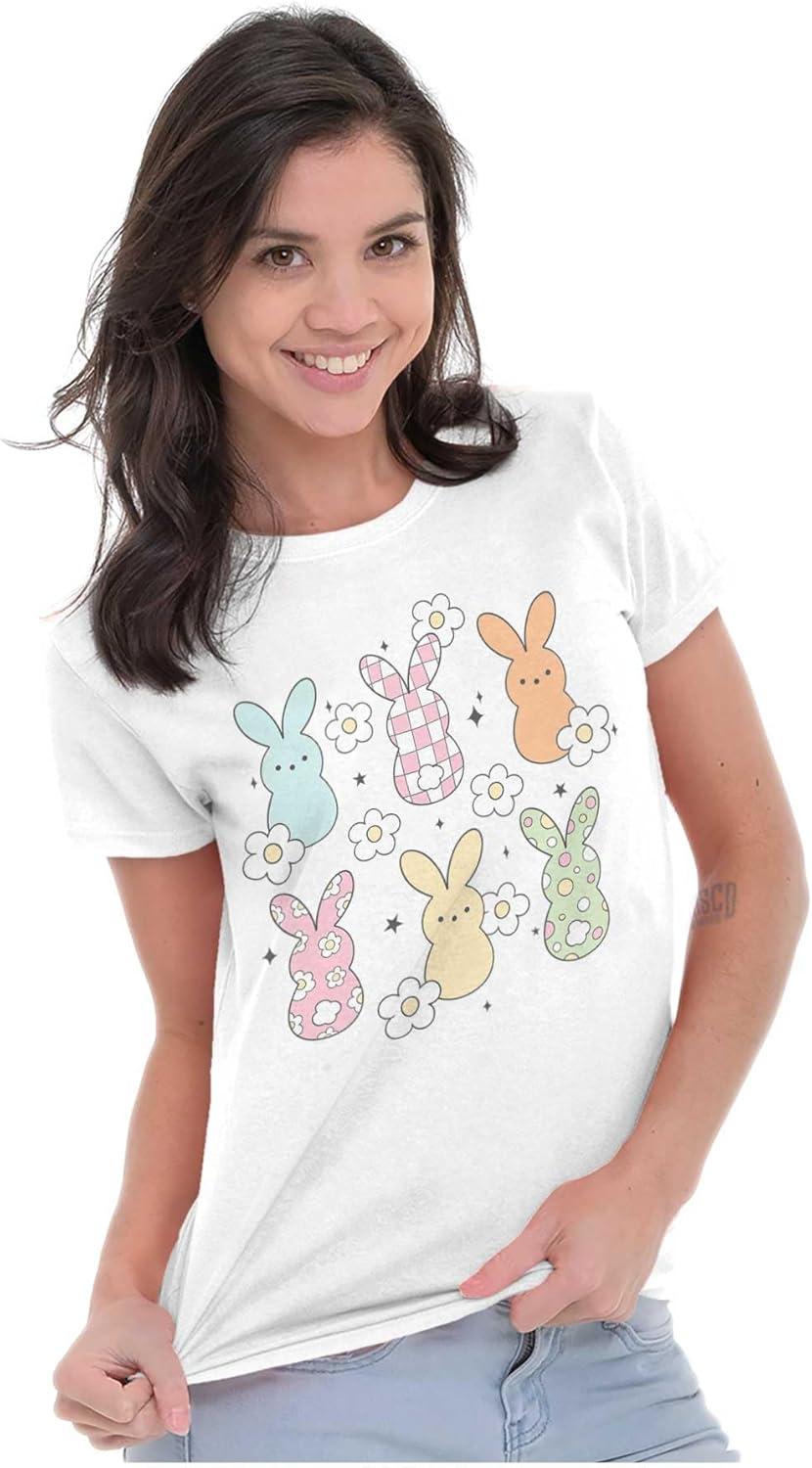 imageBrisco Brands Colorful Easter Bunny Patterns Womens Slim Fit Graphic TeeWhite