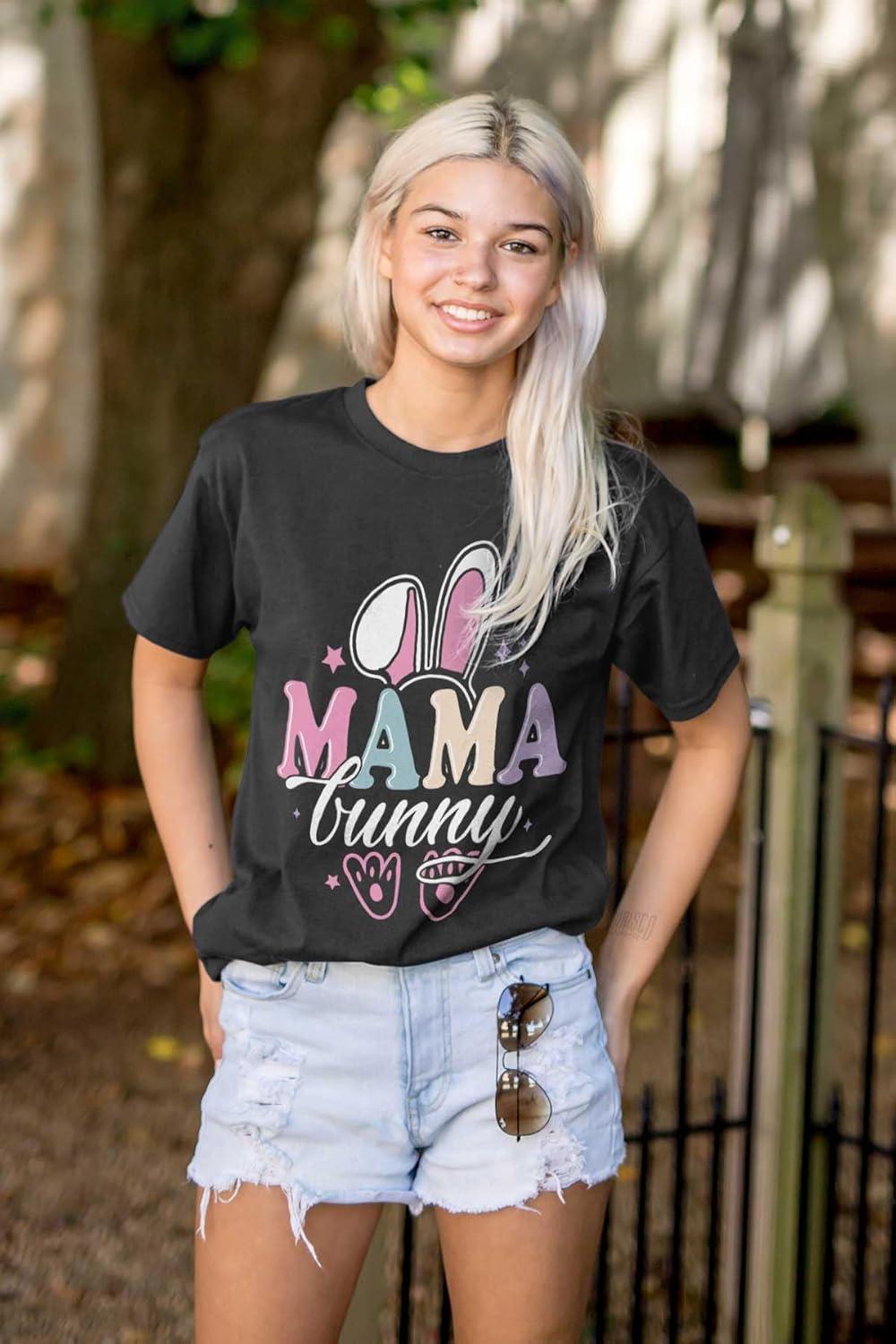 imageBrisco Brands Cute Spring Easter Mama Bunny Ears Womens Graphic T Shirt TeesBlack