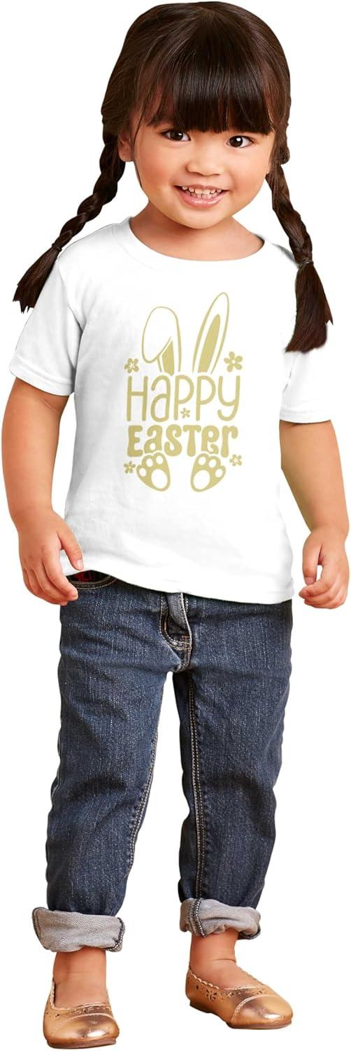 imageBrisco Brands Cute Spring Happy Easter Bunny Ears Toddler Baby Girl T ShirtWhite