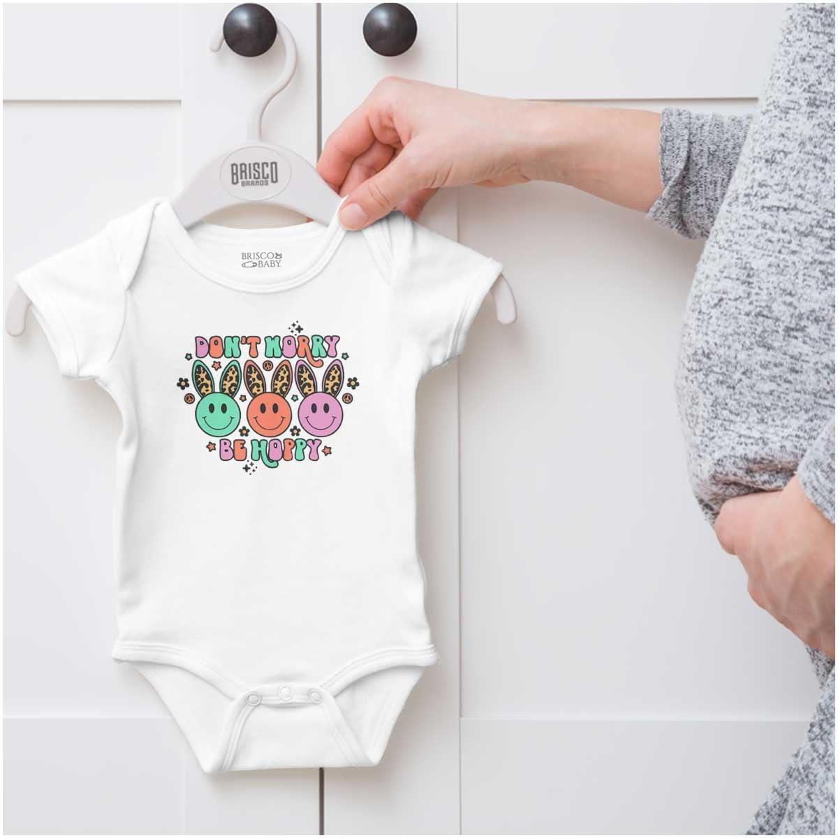 imageBrisco Brands Dont Worry Be Hoppy Easter Bunny Baby Bodysuit Jumper GirlsWhite