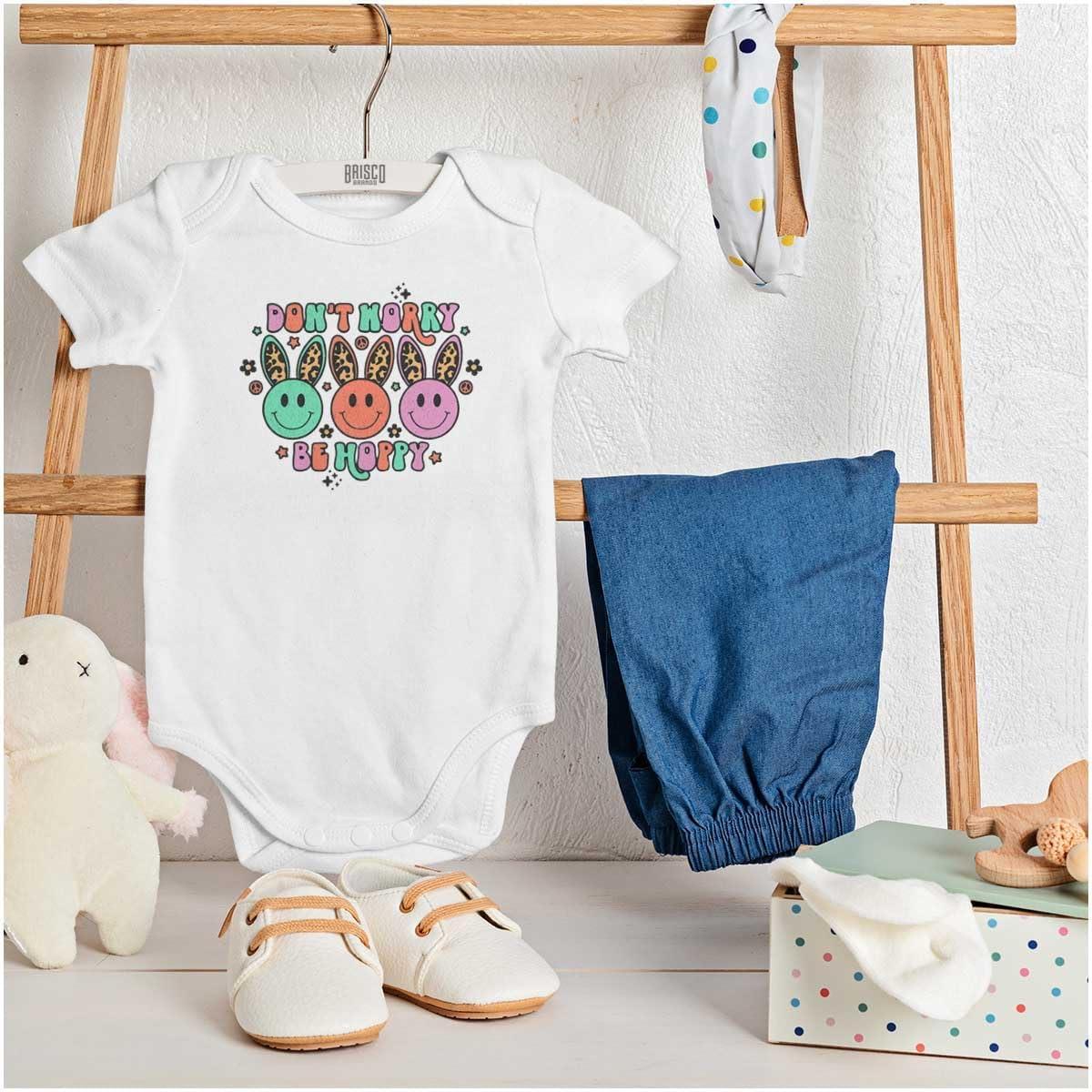 imageBrisco Brands Dont Worry Be Hoppy Easter Bunny Baby Bodysuit Jumper GirlsWhite