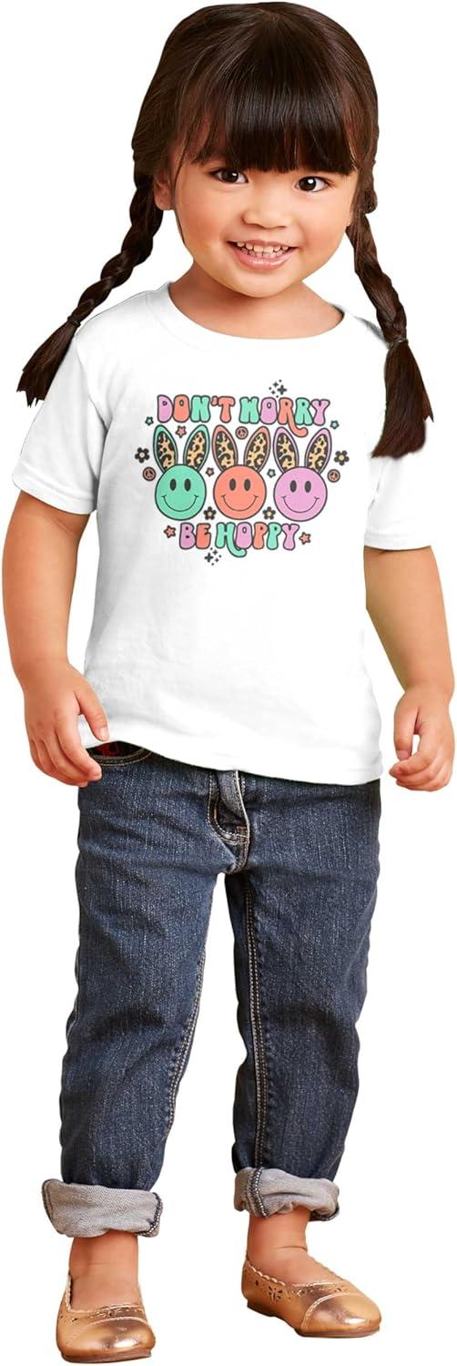 imageBrisco Brands Dont Worry Be Hoppy Easter Bunny Toddler Baby Girl T ShirtWhite