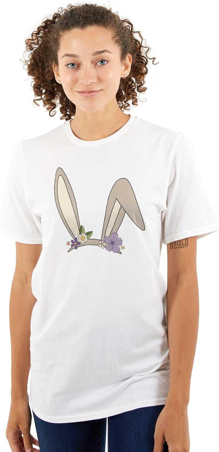 imageBrisco Brands Easter Bunny Ears Flower Crown Womens Graphic T Shirt TeesWhite
