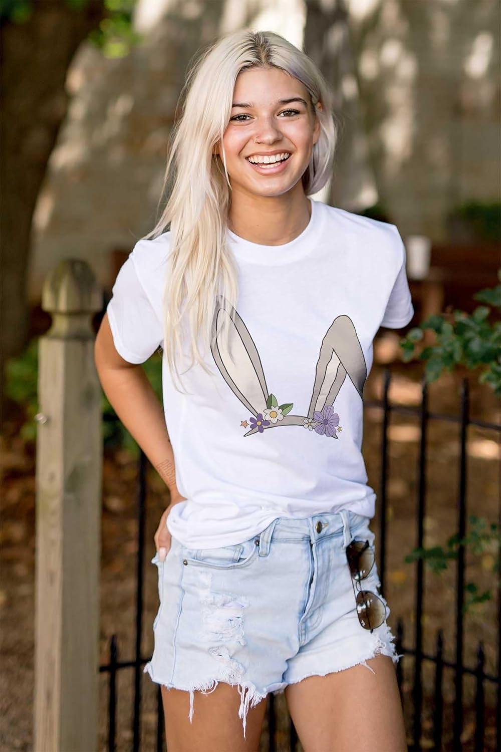 imageBrisco Brands Easter Bunny Ears Flower Crown Womens Graphic T Shirt TeesWhite