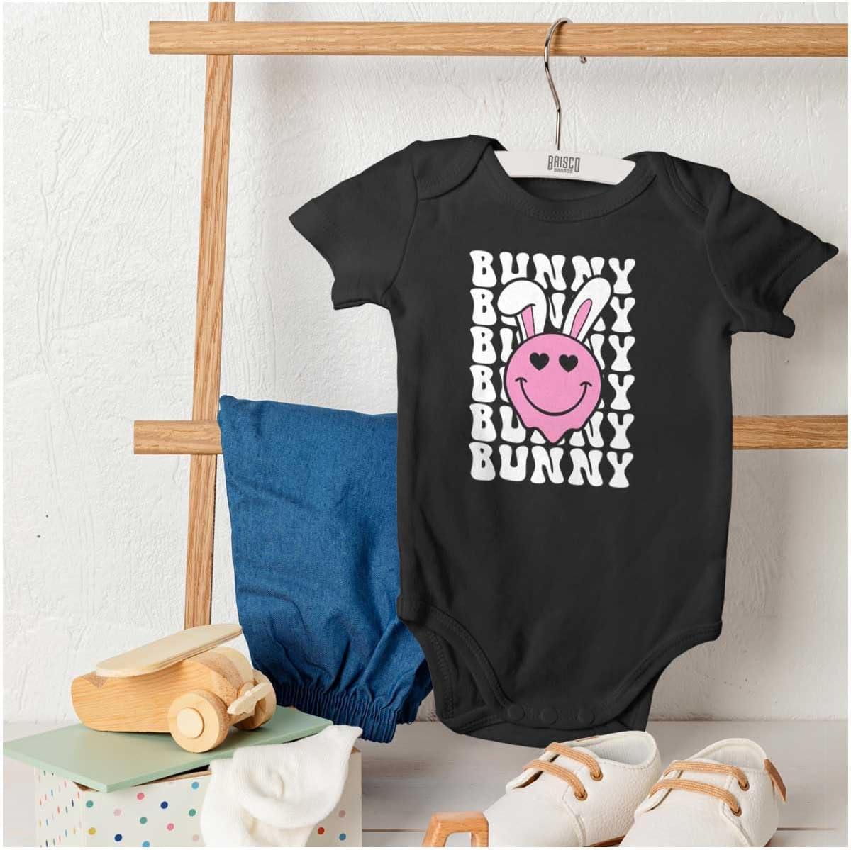 imageBrisco Brands Easter Bunny Ears Heart Eyes Smile Baby Bodysuit Jumper GirlsBlack