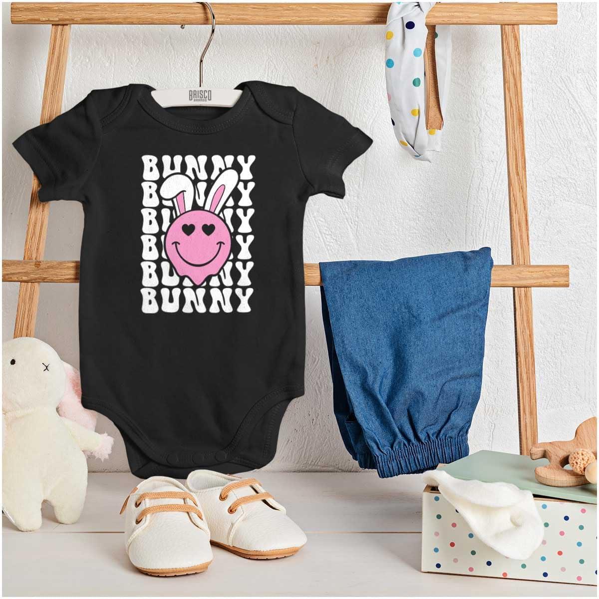 imageBrisco Brands Easter Bunny Ears Heart Eyes Smile Baby Bodysuit Jumper GirlsBlack