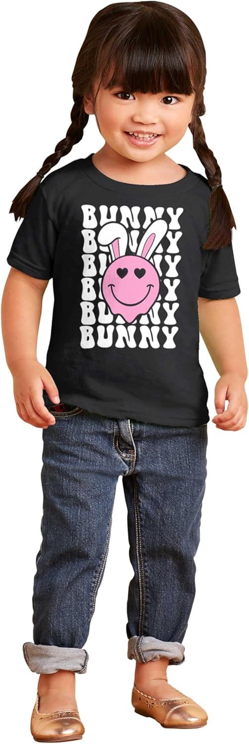 imageBrisco Brands Easter Bunny Ears Heart Eyes Smile Toddler Baby Girl T ShirtBlack