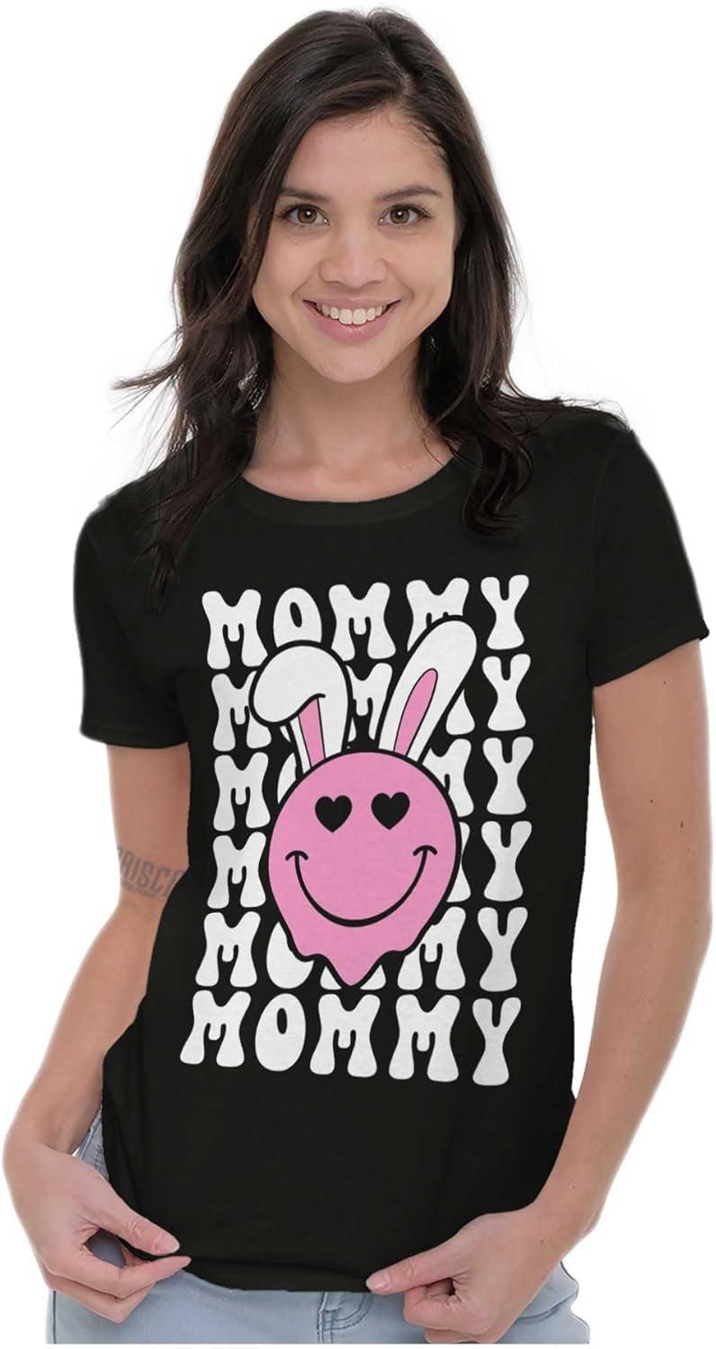 imageBrisco Brands Easter Bunny Mommy Heart Eyes Smile Womens Slim Fit Graphic TeeBlack
