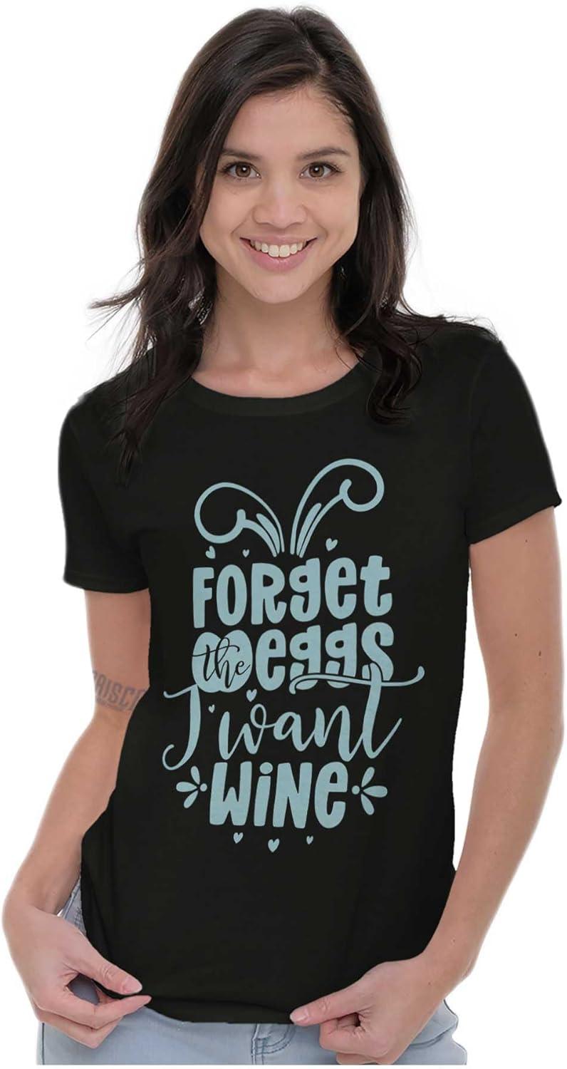 imageBrisco Brands Easter Forget The Eggs I Want Wine Womens Slim Fit Graphic TeeBlack
