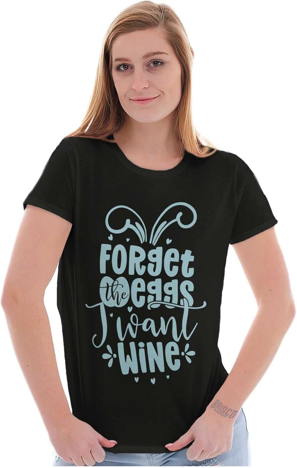 imageBrisco Brands Easter Forget The Eggs I Want Wine Womens Slim Fit Graphic TeeBlack