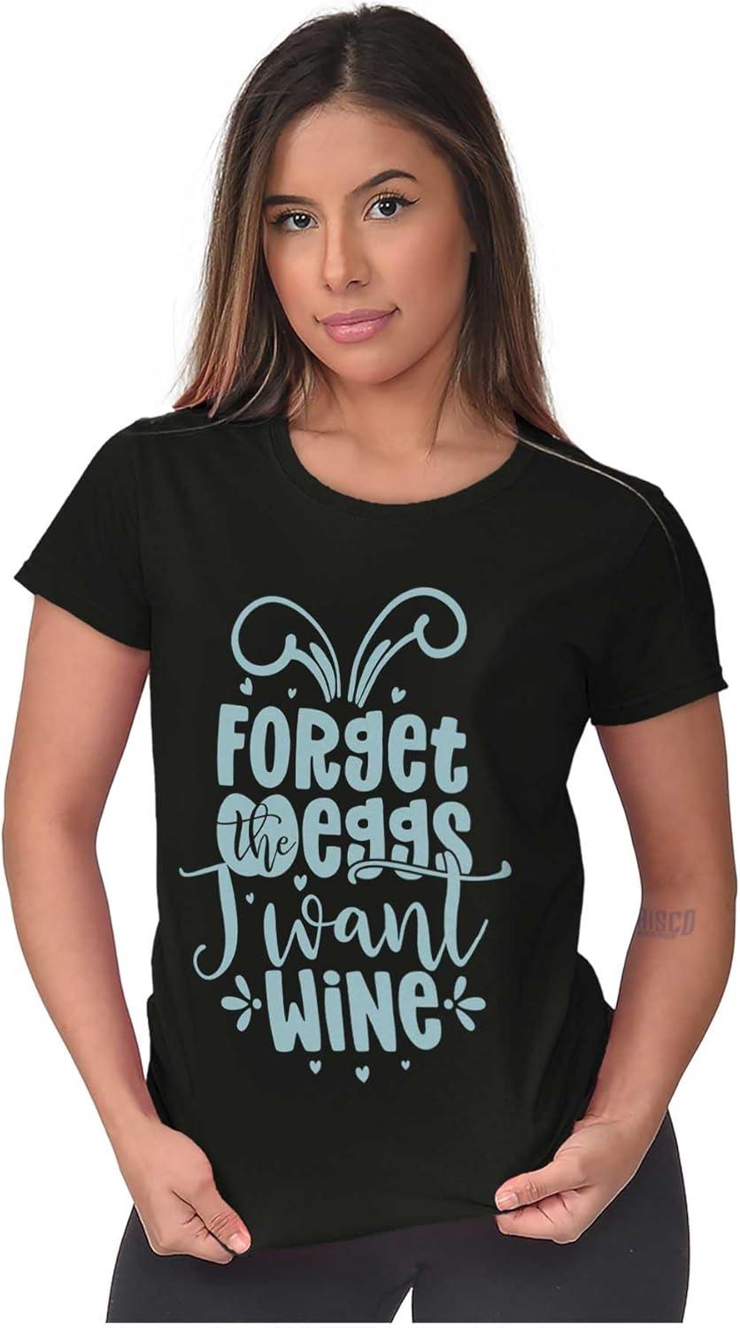 imageBrisco Brands Easter Forget The Eggs I Want Wine Womens Slim Fit Graphic TeeBlack