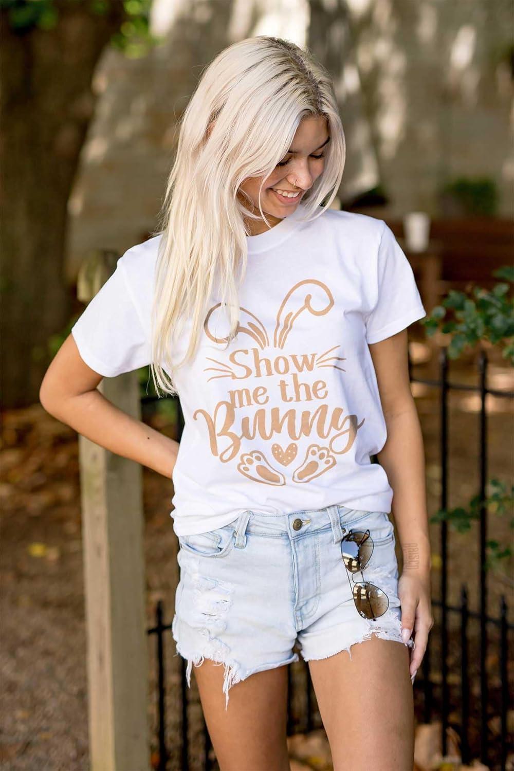 imageBrisco Brands Easter Humor Show Me The Bunny Womens Graphic T Shirt TeesWhite