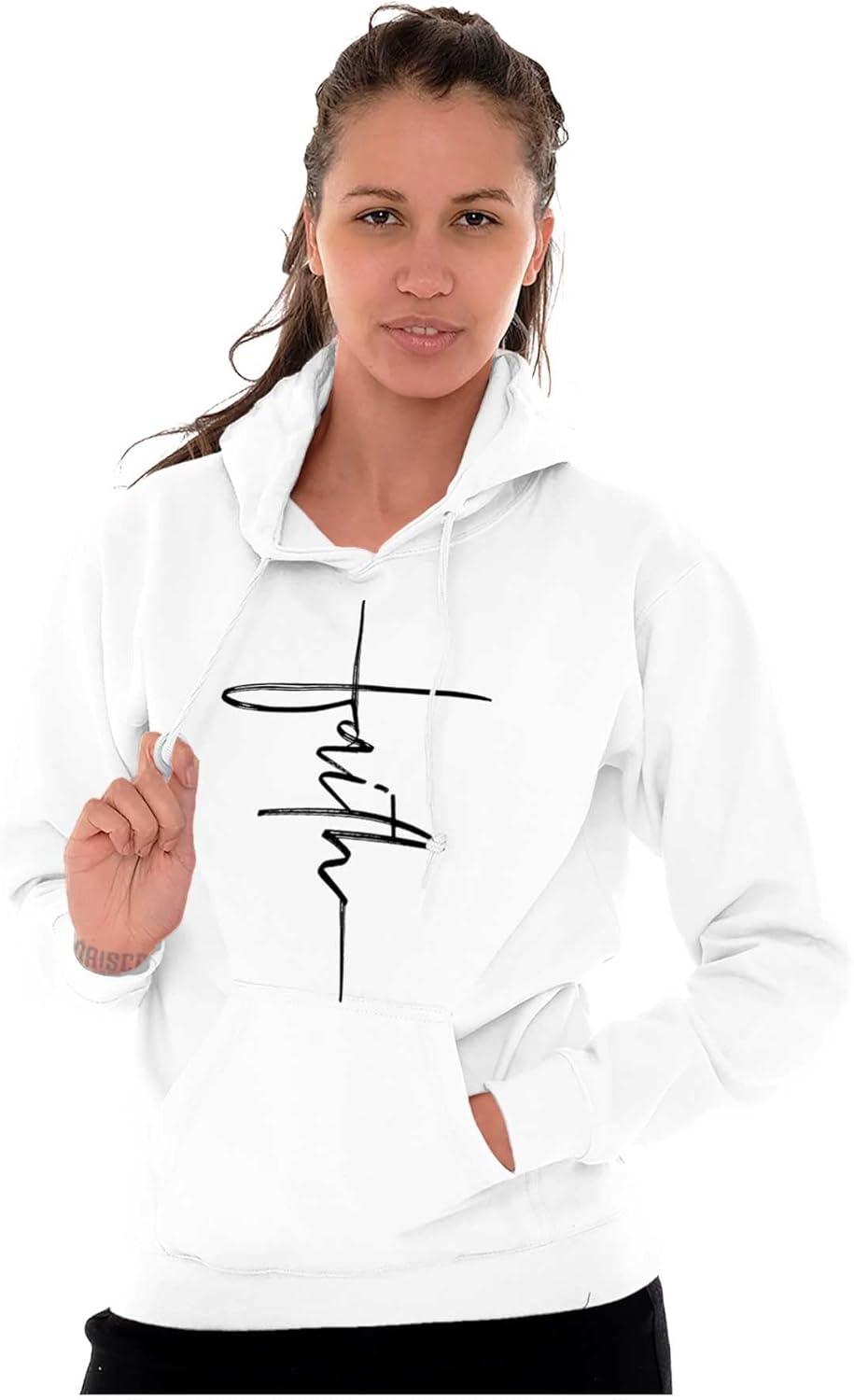 imageBrisco Brands Faith Cursive Print Christian Hoodie Sweatshirt WomenWhite