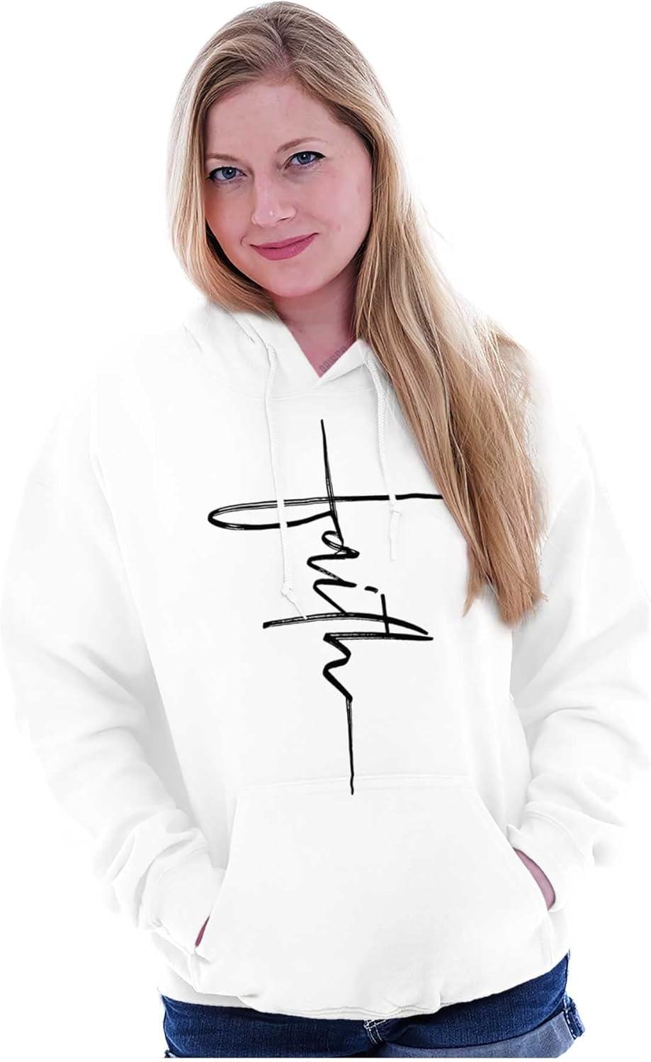 imageBrisco Brands Faith Cursive Print Christian Hoodie Sweatshirt WomenWhite