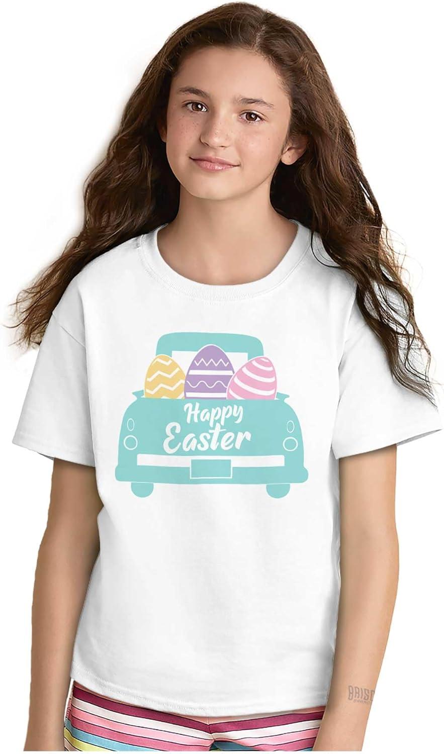 imageBrisco Brands Happy Easter Car Egg Hunt Truck Girls Kids T Shirt TeesWhite