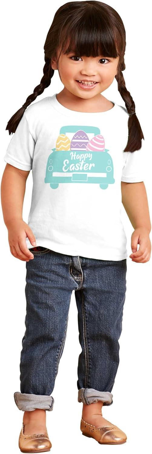 imageBrisco Brands Happy Easter Car Egg Hunt Truck Toddler Baby Girl T ShirtWhite