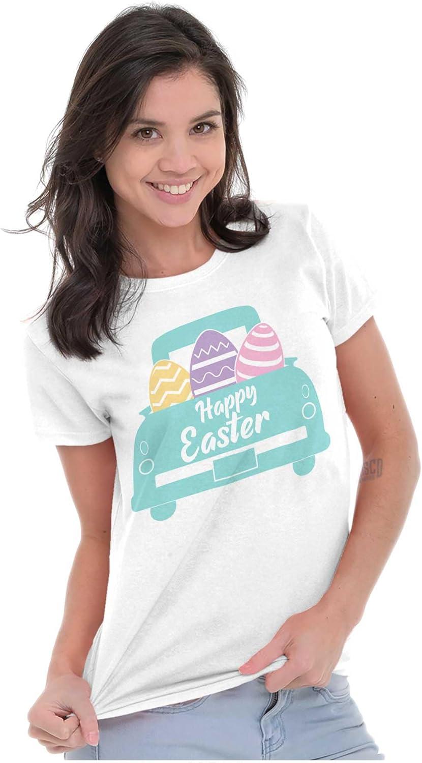 imageBrisco Brands Happy Easter Car Egg Hunt Truck Womens Slim Fit Graphic TeeWhite
