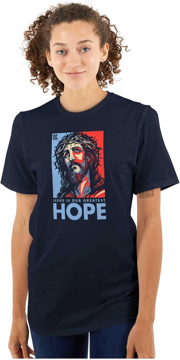 imageBrisco Brands Jesus Saves Hope Christian Religious Graphic T Shirt Men or WomenNavy