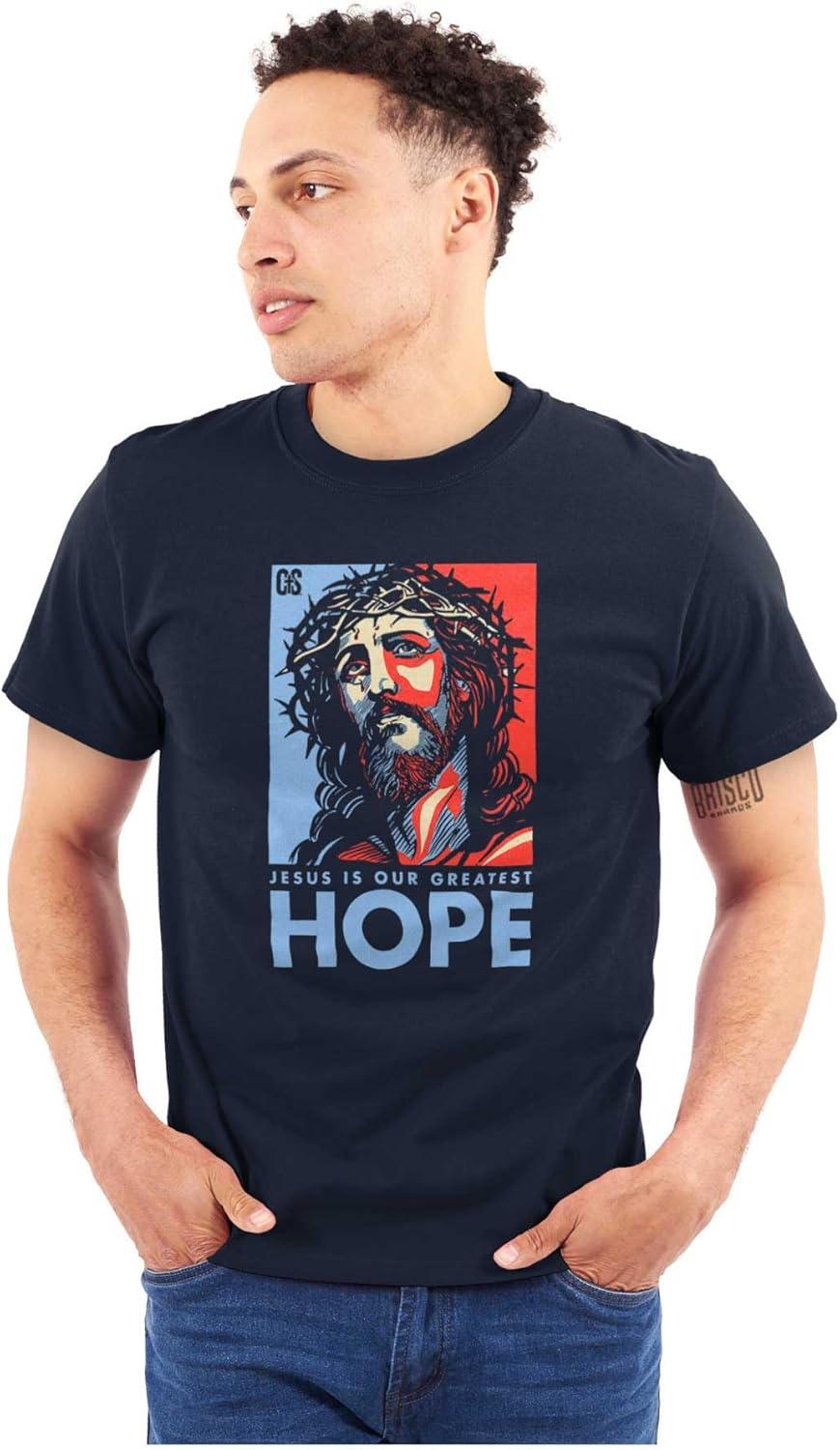 imageBrisco Brands Jesus Saves Hope Christian Religious Graphic T Shirt Men or WomenNavy