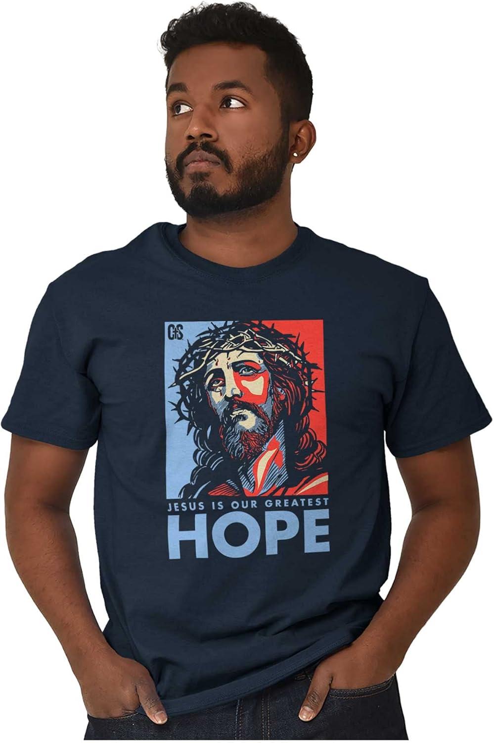 imageBrisco Brands Jesus Saves Hope Christian Religious Graphic T Shirt Men or WomenNavy