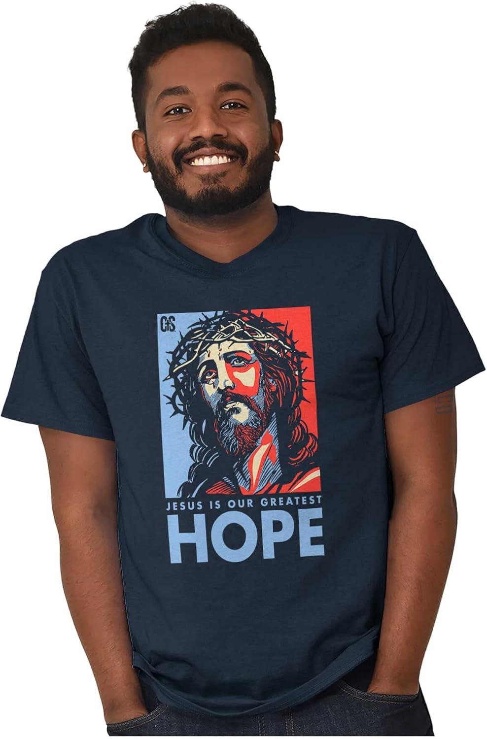 imageBrisco Brands Jesus Saves Hope Christian Religious Graphic T Shirt Men or WomenNavy