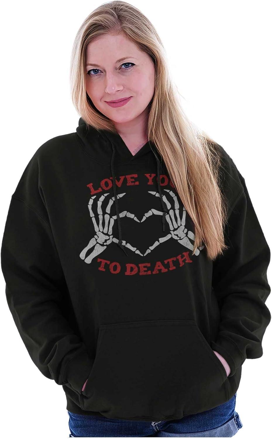 imageBrisco Brands Love You To Death Heart Skeleton Hoodie Sweatshirt Women MenBlack
