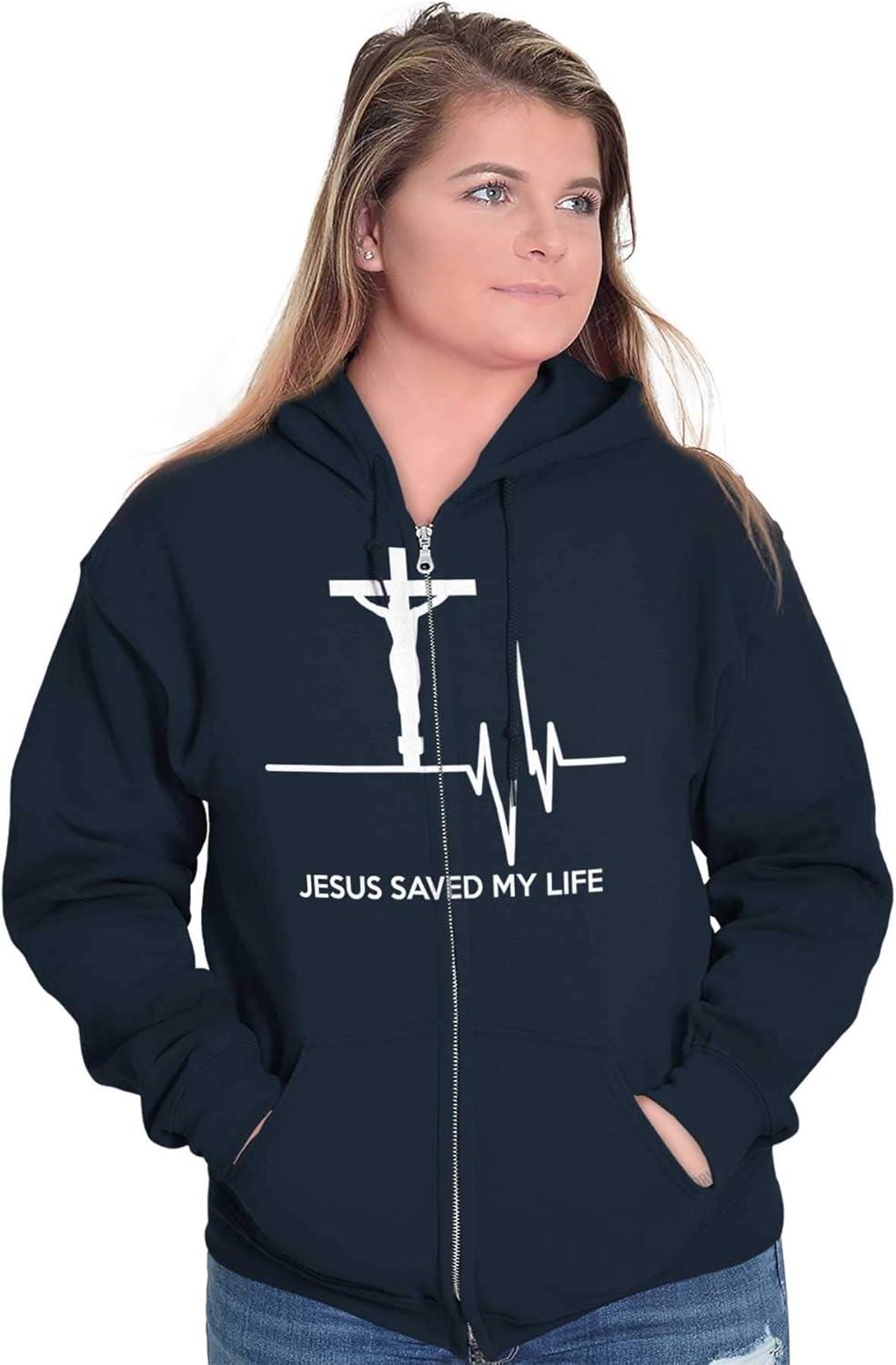imageChristian Strong Jesus Saved My Life Crucifix Zip Up Hoodie Mens WomensNavy