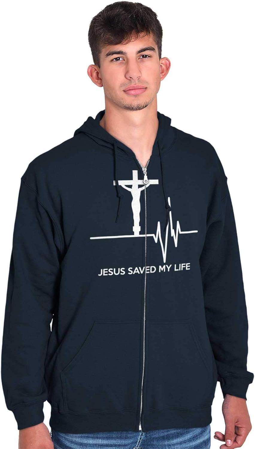 imageChristian Strong Jesus Saved My Life Crucifix Zip Up Hoodie Mens WomensNavy