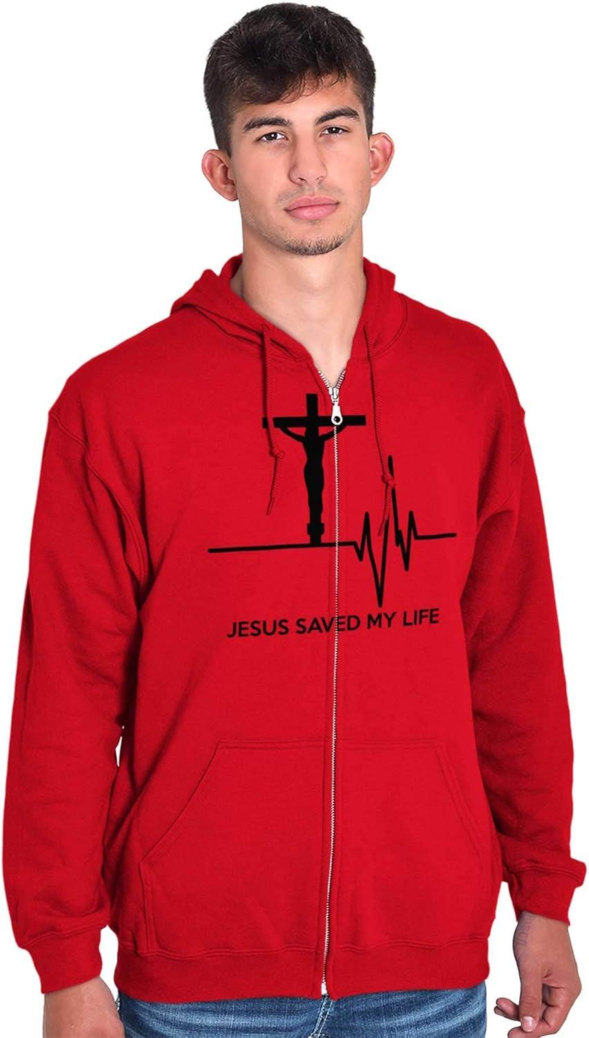 imageChristian Strong Jesus Saved My Life Crucifix Zip Up Hoodie Mens WomensRed