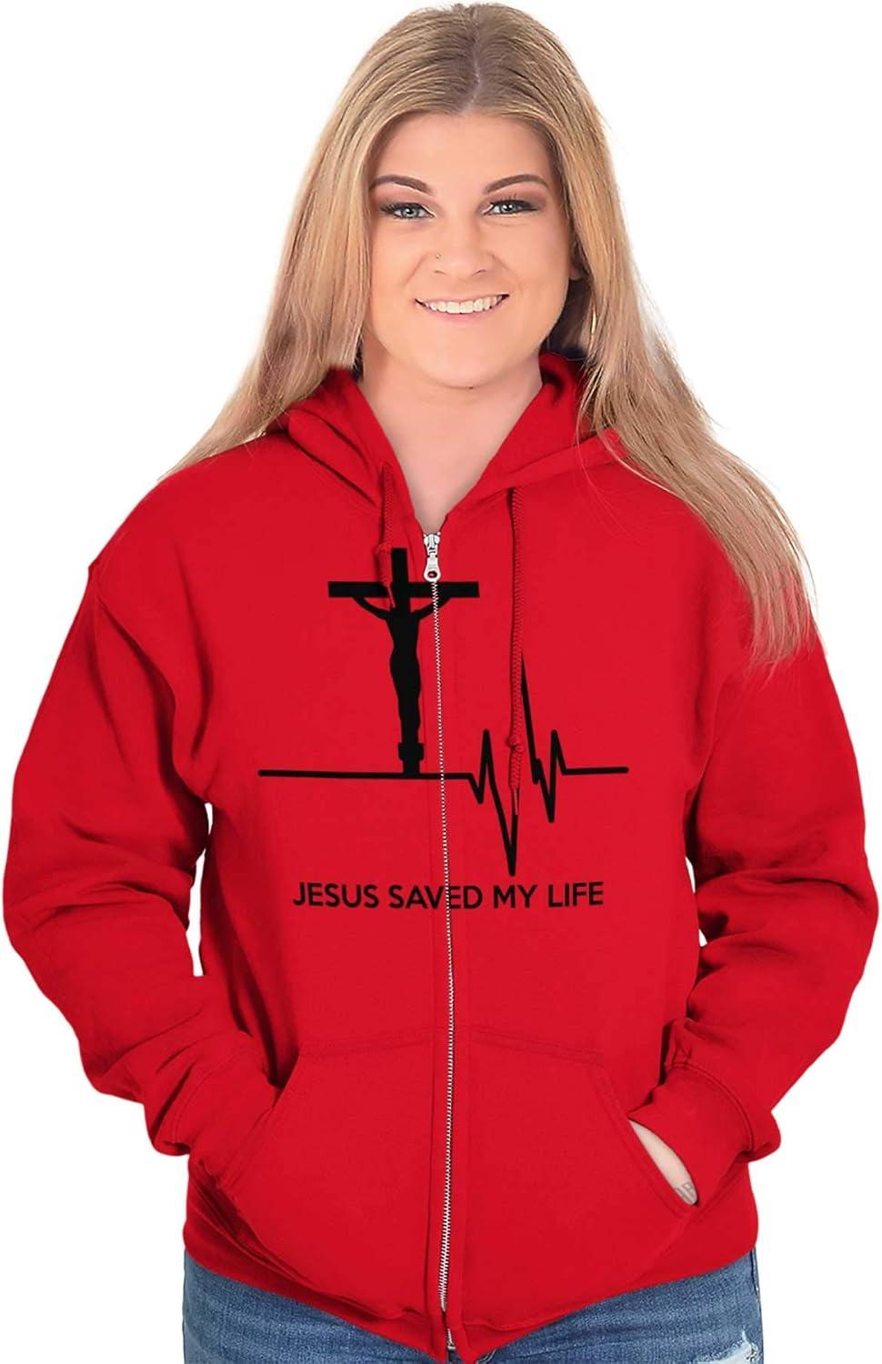 imageChristian Strong Jesus Saved My Life Crucifix Zip Up Hoodie Mens WomensRed