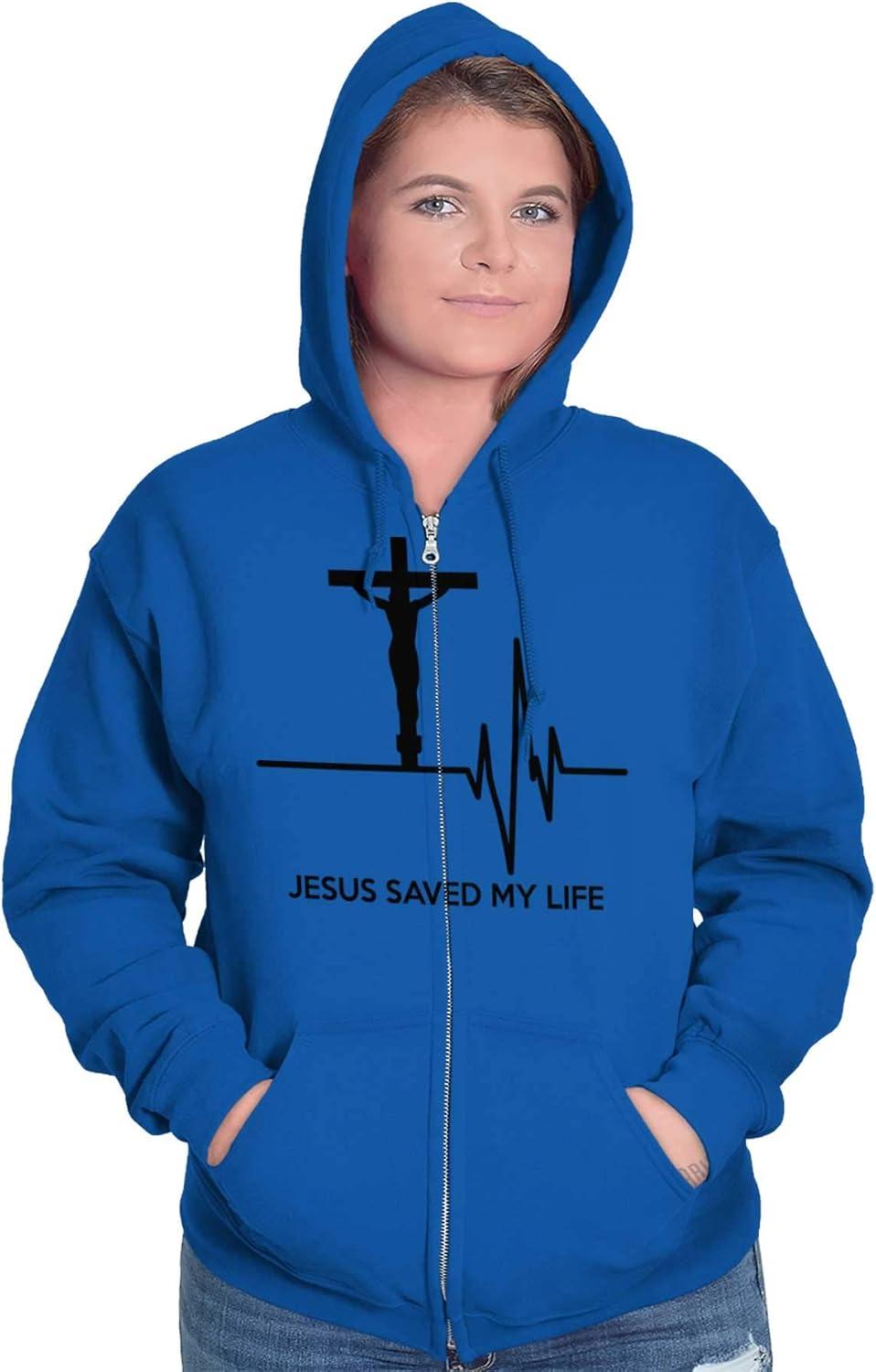 imageChristian Strong Jesus Saved My Life Crucifix Zip Up Hoodie Mens WomensRoyal
