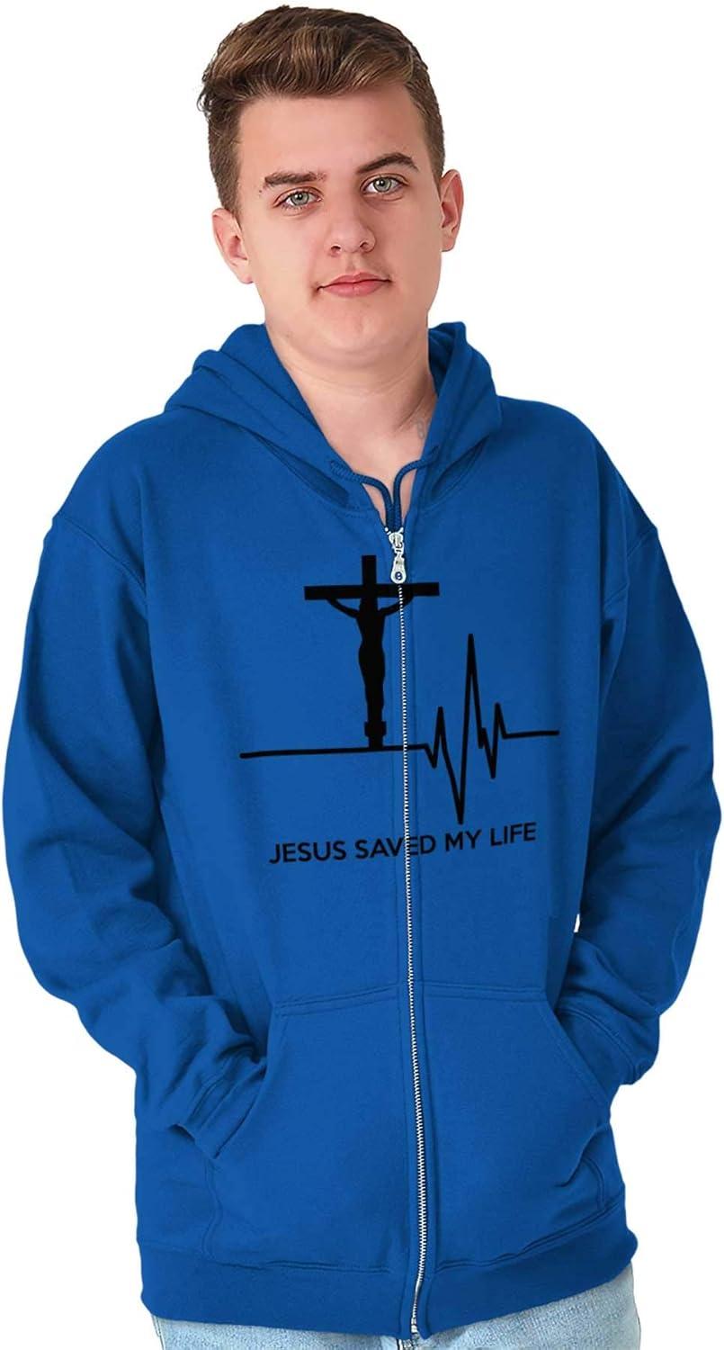 imageChristian Strong Jesus Saved My Life Crucifix Zip Up Hoodie Mens WomensRoyal