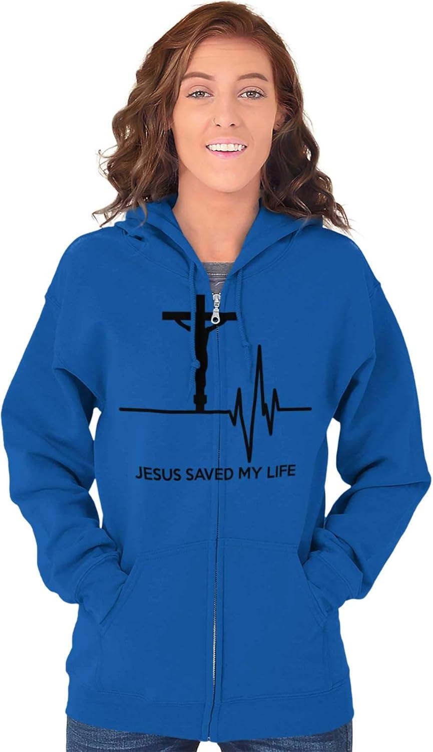 imageChristian Strong Jesus Saved My Life Crucifix Zip Up Hoodie Mens WomensRoyal