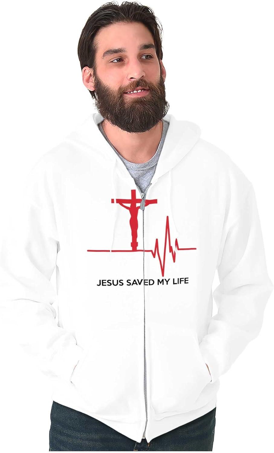 imageChristian Strong Jesus Saved My Life Crucifix Zip Up Hoodie Mens WomensWhite