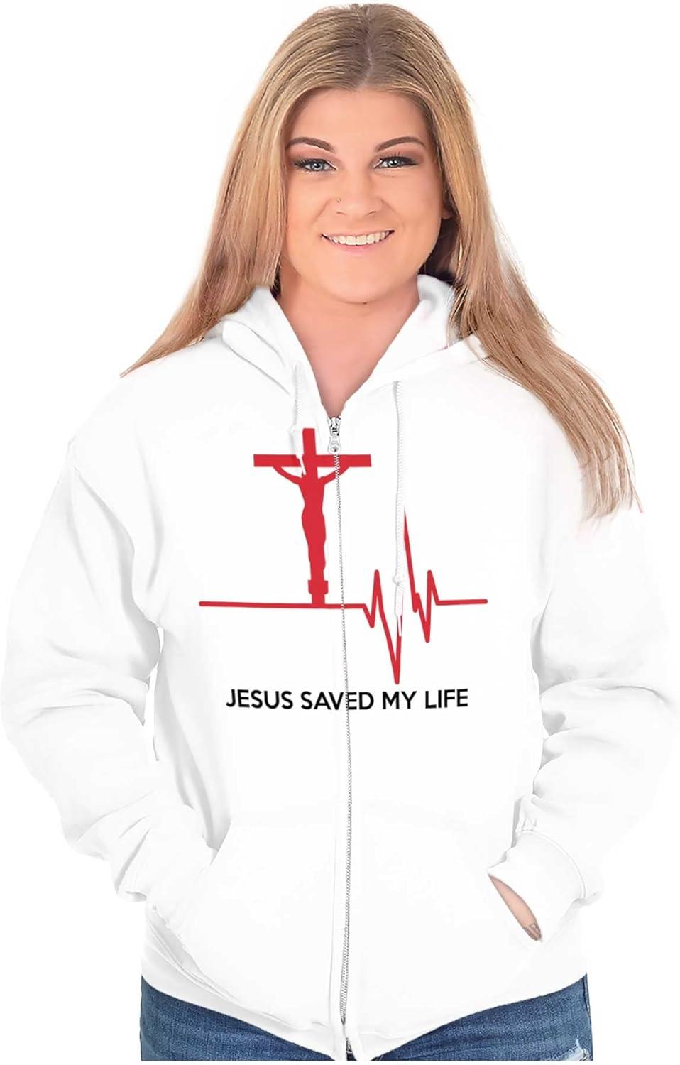 imageChristian Strong Jesus Saved My Life Crucifix Zip Up Hoodie Mens WomensWhite