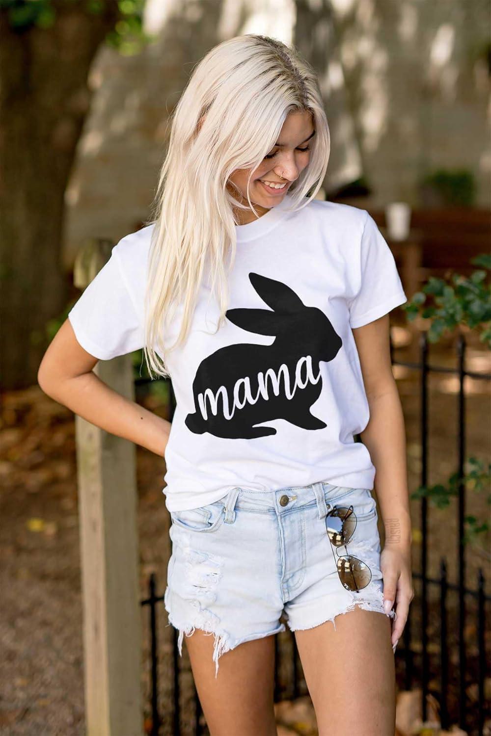 imageCute Easter Bunny Mama Spring Rabbit Womens Graphic T Shirt TeesWhite