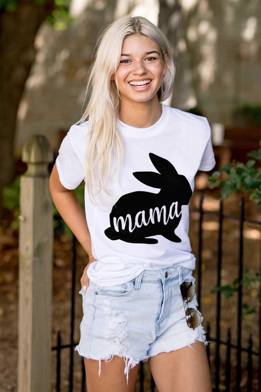 imageCute Easter Bunny Mama Spring Rabbit Womens Graphic T Shirt TeesWhite