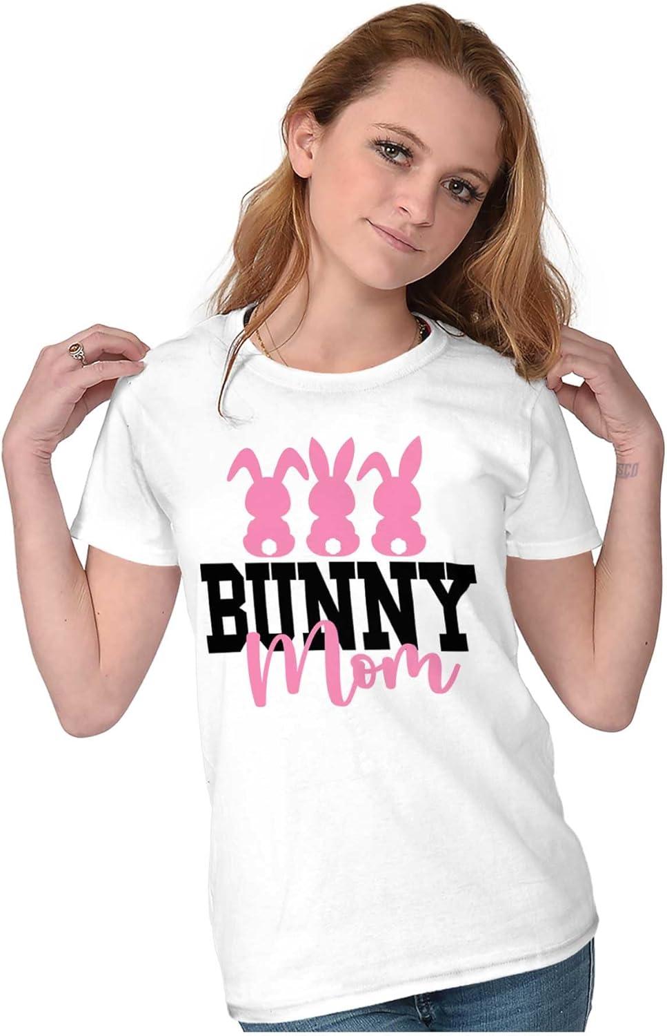 imageCute Easter Bunny Mom Rabbit Tails Womens Slim Fit Graphic TeeWhite