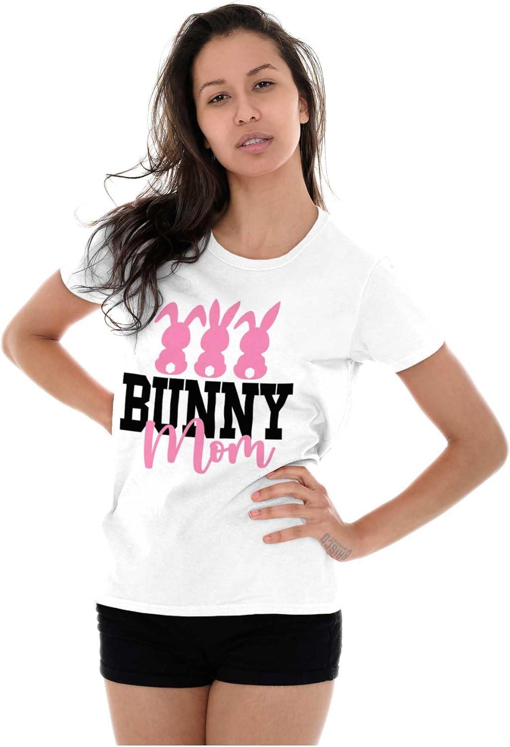 imageCute Easter Bunny Mom Rabbit Tails Womens Slim Fit Graphic TeeWhite