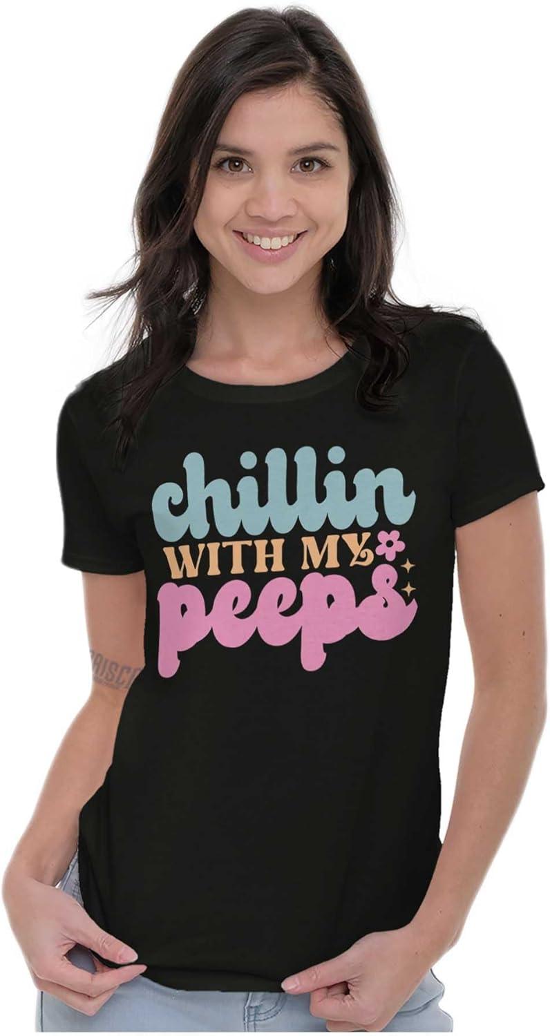 imageCute Easter Chillin with My Peeps Womens Slim Fit Graphic TeeBlack