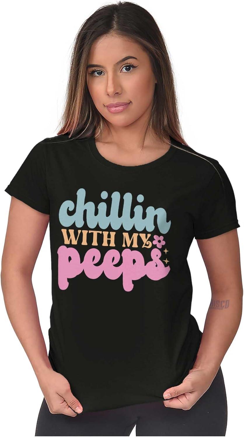 imageCute Easter Chillin with My Peeps Womens Slim Fit Graphic TeeBlack