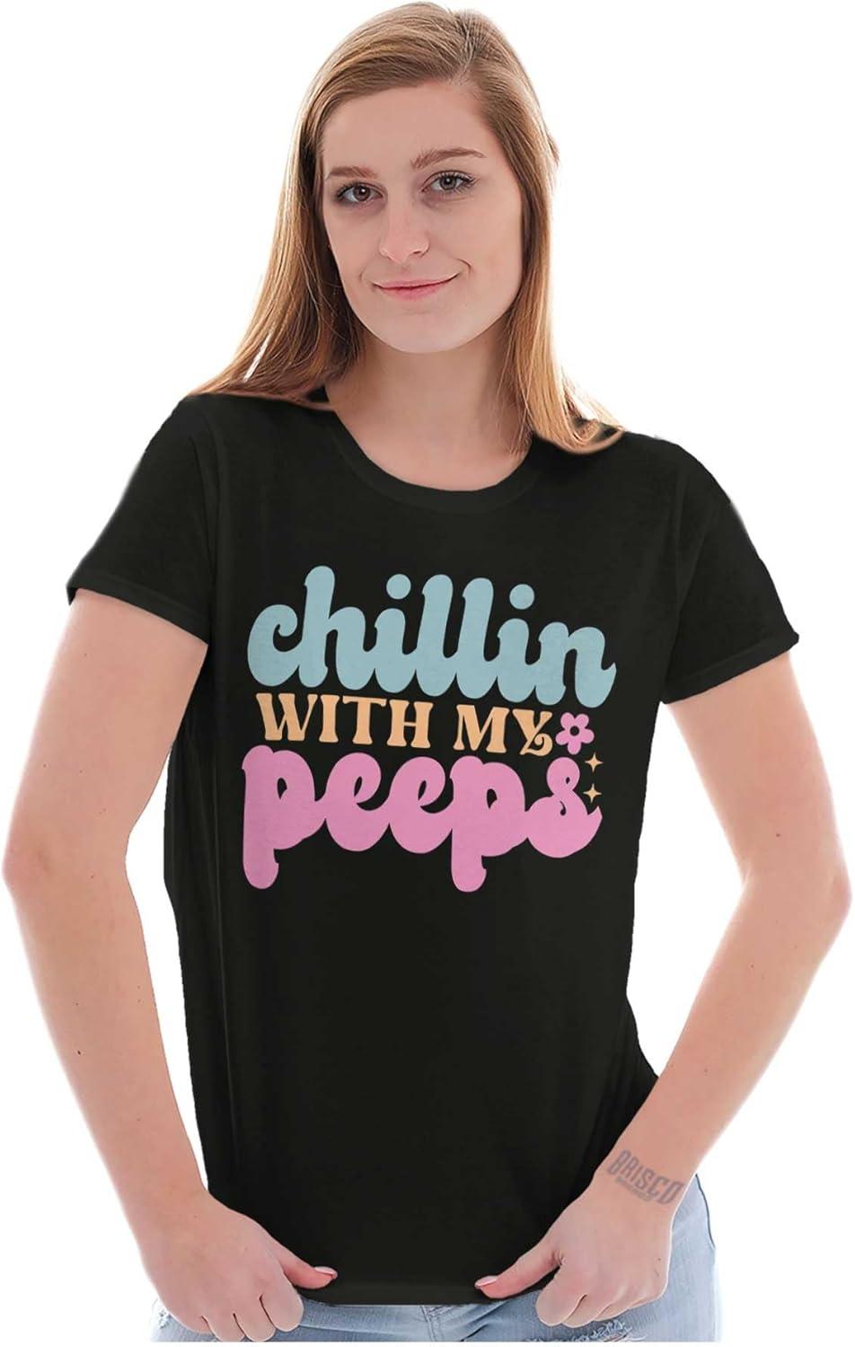 imageCute Easter Chillin with My Peeps Womens Slim Fit Graphic TeeBlack