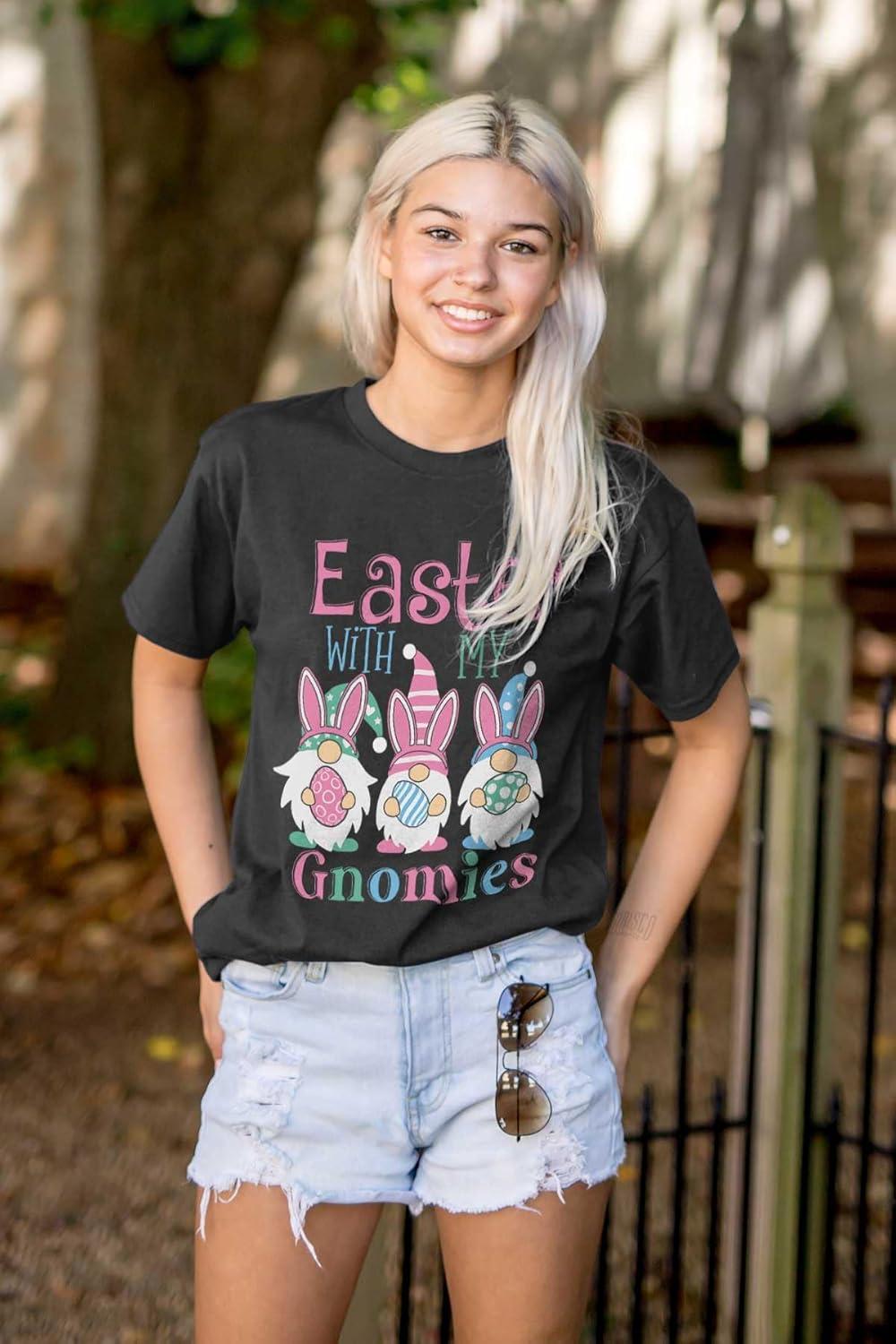 imageCute Funny Easter with My Gnomies Womens Graphic T Shirt TeesBlack
