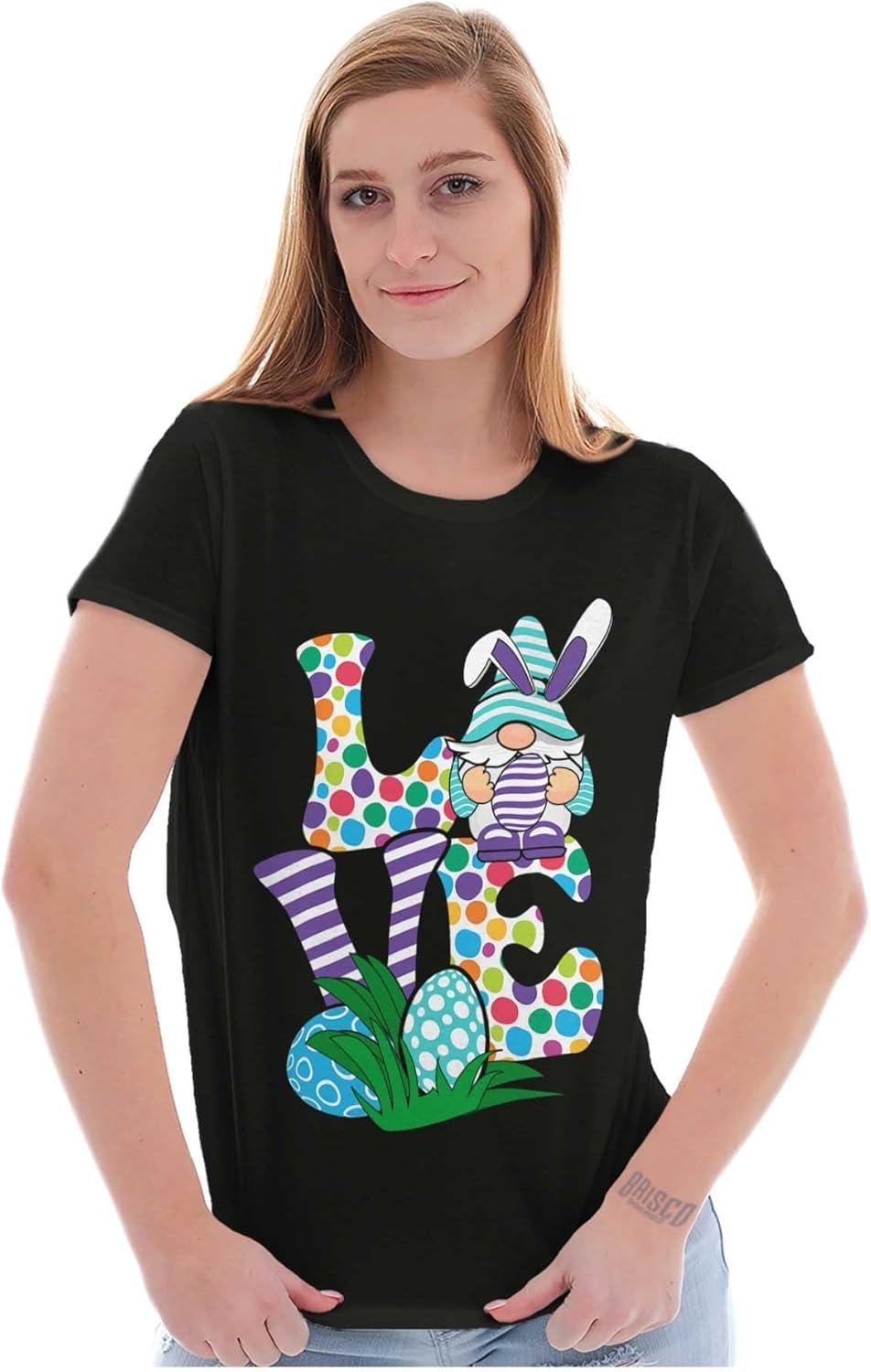 imageEaster Bunny Gnome Love Egg Hunt Womens Slim Fit Graphic TeeBlack